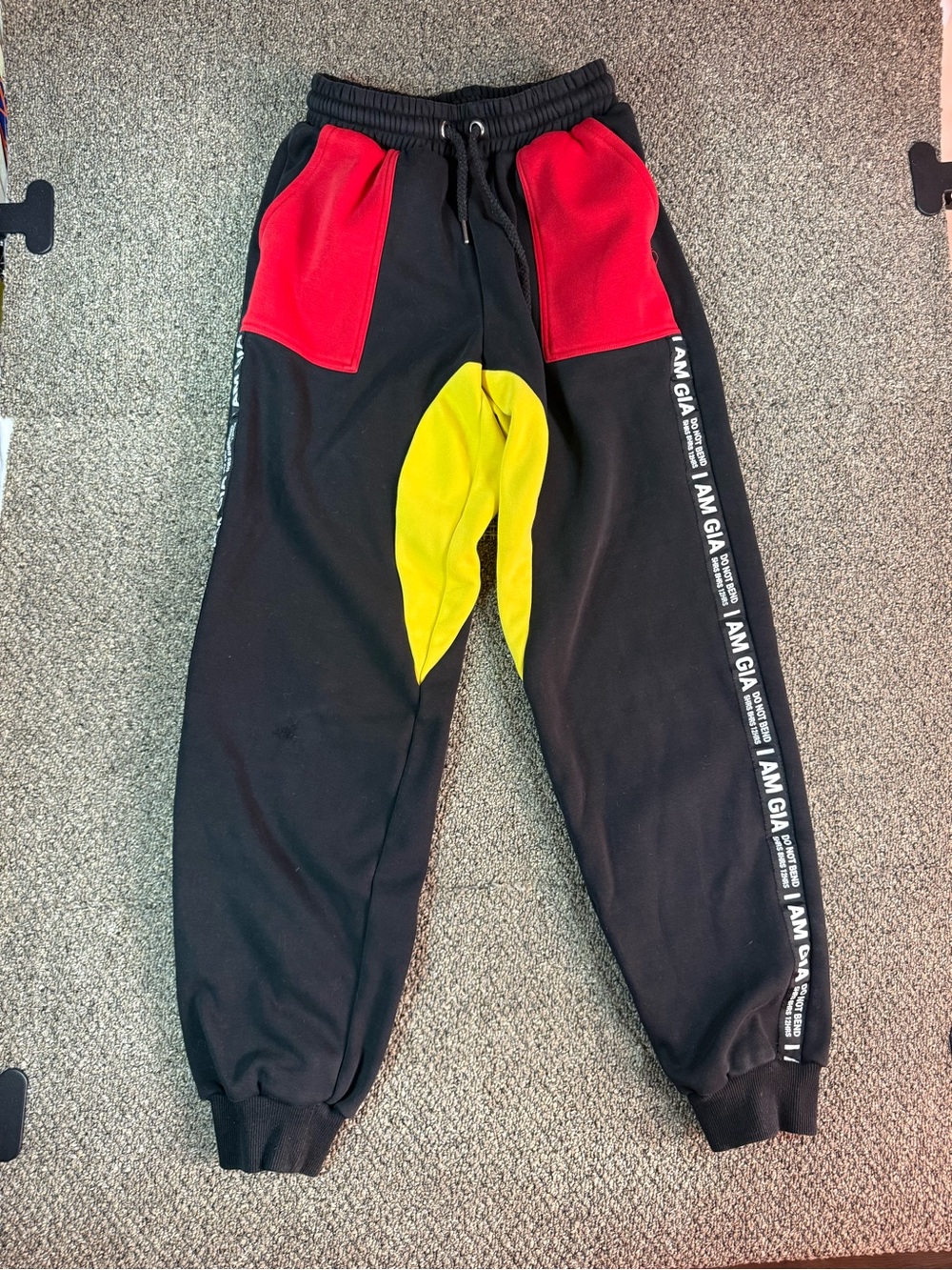 I.AM.GIA Black Yellow Red Tape Joggers Sweatpants Size S